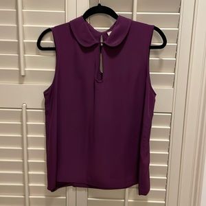 Purple 100% Silk Kate Spade Sleeveless Top with Keyhole Collared Neckline Size 8